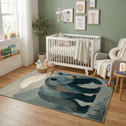 Ocean Whale Family Area Rug, Deep Blue Sea Animal Carpet, Calm Nursery Room Decor – alternate room view