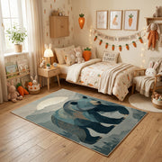 Ocean Whale Family Area Rug, Deep Blue Sea Animal Carpet, Calm Nursery Room Decor – texture view