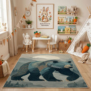 Ocean Whale Family Area Rug, Deep Blue Sea Animal Carpet, Calm Nursery Room Decor – playroom styling