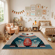 Tribal Owl Family Area Rug, Boho Woodland Animal Carpet, Colorful Kids Room Decor – featured room view