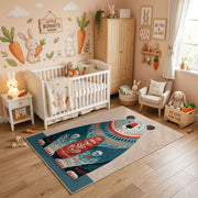 Tribal Owl Family Area Rug, Boho Woodland Animal Carpet, Colorful Kids Room Decor – full rug view