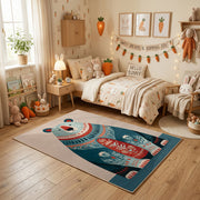 Tribal Owl Family Area Rug, Boho Woodland Animal Carpet, Colorful Kids Room Decor – pattern detail