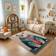 Tribal Owl Family Area Rug, Boho Woodland Animal Carpet, Colorful Kids Room Decor – texture view