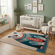 Tribal Owl Family Area Rug, Boho Woodland Animal Carpet, Colorful Kids Room Decor – design close-up