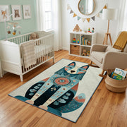 Abstract Cat Family Area Rug, Modern Geometric Animal Carpet, Kids Room Decor – featured room view