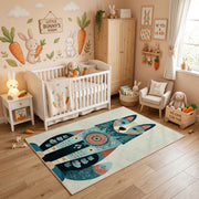 Abstract Cat Family Area Rug, Modern Geometric Animal Carpet, Kids Room Decor – angled room view
