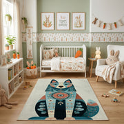 Abstract Cat Family Area Rug, Modern Geometric Animal Carpet, Kids Room Decor – pattern detail