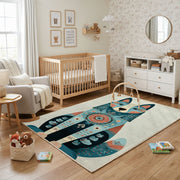 Abstract Cat Family Area Rug, Modern Geometric Animal Carpet, Kids Room Decor – living room view