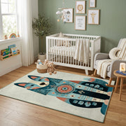 Abstract Cat Family Area Rug, Modern Geometric Animal Carpet, Kids Room Decor – design close-up