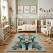 Whimsical Floral Garden Area Rug, Teal Botanical Carpet, Nursery Room Decor – pattern detail