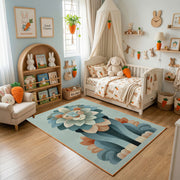 Whimsical Floral Garden Area Rug, Teal Botanical Carpet, Nursery Room Decor – bedroom styling