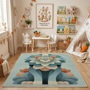 Whimsical Floral Garden Area Rug, Teal Botanical Carpet, Nursery Room Decor – playroom styling