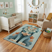 Whimsical Floral Garden Area Rug, Teal Botanical Carpet, Nursery Room Decor – design close-up