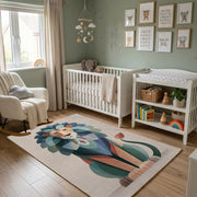 Geometric Cat Portrait Area Rug, Modern Color Block Carpet, Kids Room Decor – alternate room view