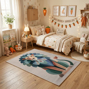 Geometric Cat Portrait Area Rug, Modern Color Block Carpet, Kids Room Decor – pattern detail