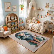 Geometric Cat Portrait Area Rug, Modern Color Block Carpet, Kids Room Decor – texture view