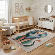 Geometric Cat Portrait Area Rug, Modern Color Block Carpet, Kids Room Decor – playroom styling