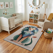 Geometric Cat Portrait Area Rug, Modern Color Block Carpet, Kids Room Decor – living room view