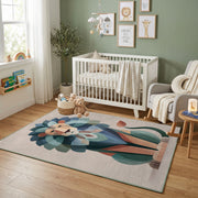Geometric Cat Portrait Area Rug, Modern Color Block Carpet, Kids Room Decor – design close-up