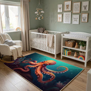 Colorful Octopus Area Rug, Ocean Animal Carpet, Playful Kids Room Decor – alternate room view