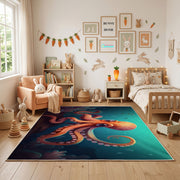 Colorful Octopus Area Rug, Ocean Animal Carpet, Playful Kids Room Decor – full rug view