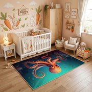 Colorful Octopus Area Rug, Ocean Animal Carpet, Playful Kids Room Decor – angled room view