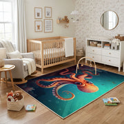 Colorful Octopus Area Rug, Ocean Animal Carpet, Playful Kids Room Decor – living room view