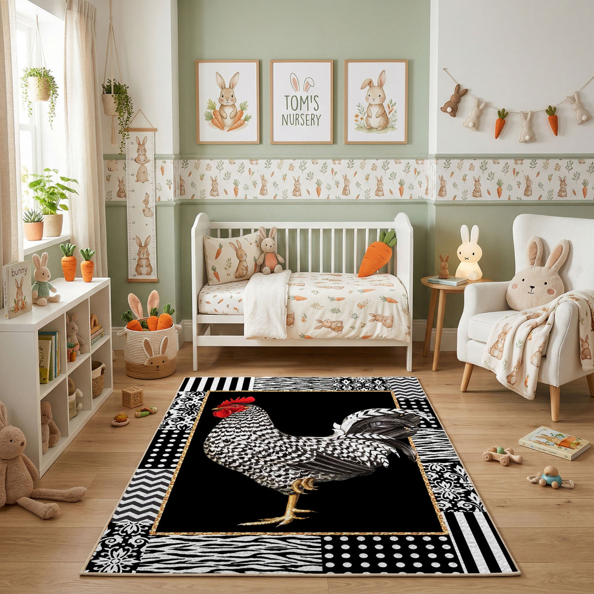 Black and White Zebra Area Rug, Graphic Safari Animal Carpet, Modern Room Decor – featured room view