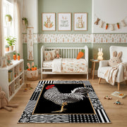 Black and White Zebra Area Rug, Graphic Safari Animal Carpet, Modern Room Decor – featured room view