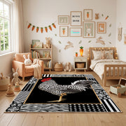 Black and White Zebra Area Rug, Graphic Safari Animal Carpet, Modern Room Decor – full rug view