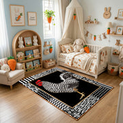 Black and White Zebra Area Rug, Graphic Safari Animal Carpet, Modern Room Decor – texture view