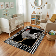 Black and White Zebra Area Rug, Graphic Safari Animal Carpet, Modern Room Decor – living room view