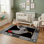 Black and White Zebra Area Rug, Graphic Safari Animal Carpet, Modern Room Decor – design close-up