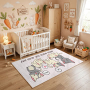 Playful Elephant Family Area Rug, Cute Nursery Animal Carpet, Kids Room Decor – angled room view