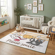 Dancing Elephant Family Area Rug, Yellow Striped Kids Carpet, Nursery Decor – featured room view