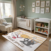 Dancing Elephant Family Area Rug, Yellow Striped Kids Carpet, Nursery Decor – alternate room view