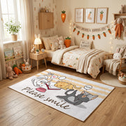 Dancing Elephant Family Area Rug, Yellow Striped Kids Carpet, Nursery Decor – texture view