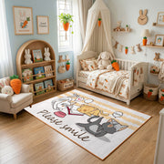 Dancing Elephant Family Area Rug, Yellow Striped Kids Carpet, Nursery Decor – bedroom styling