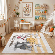 Dancing Elephant Family Area Rug, Yellow Striped Kids Carpet, Nursery Decor – playroom styling