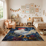 Fantasy Koi and Bird Area Rug, Dark Botanical Animal Carpet, Artistic Room Decor – featured room view