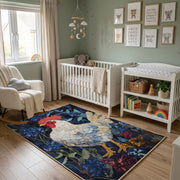 Fantasy Koi and Bird Area Rug, Dark Botanical Animal Carpet, Artistic Room Decor – alternate room view