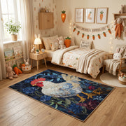 Fantasy Koi and Bird Area Rug, Dark Botanical Animal Carpet, Artistic Room Decor – pattern detail