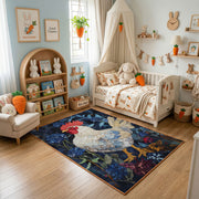 Fantasy Koi and Bird Area Rug, Dark Botanical Animal Carpet, Artistic Room Decor – texture view