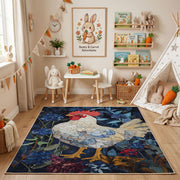 Fantasy Koi and Bird Area Rug, Dark Botanical Animal Carpet, Artistic Room Decor – bedroom styling