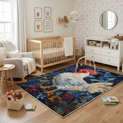 Fantasy Koi and Bird Area Rug, Dark Botanical Animal Carpet, Artistic Room Decor – playroom styling