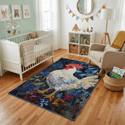 Fantasy Koi and Bird Area Rug, Dark Botanical Animal Carpet, Artistic Room Decor – living room view