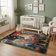 Fiery Tiger Portrait Area Rug, Dark Jungle Animal Carpet, Bold Room Decor – alternate room view