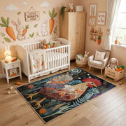 Fiery Tiger Portrait Area Rug, Dark Jungle Animal Carpet, Bold Room Decor – angled room view