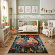 Fiery Tiger Portrait Area Rug, Dark Jungle Animal Carpet, Bold Room Decor – pattern detail
