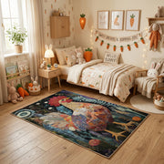 Fiery Tiger Portrait Area Rug, Dark Jungle Animal Carpet, Bold Room Decor – texture view